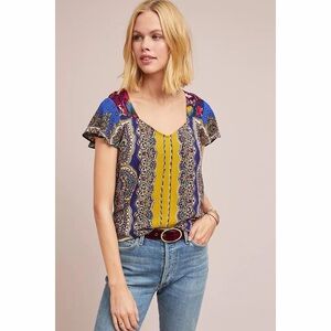 Moulinette Soeurs Anthropologie Teresita Colorful Floral Scarf Print Top